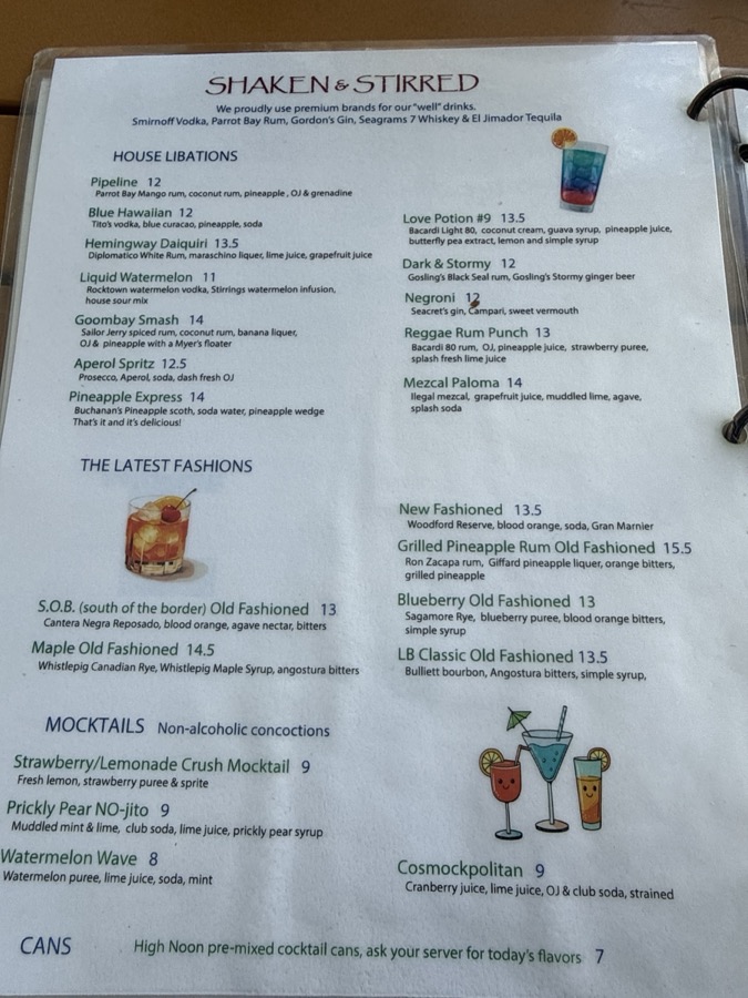 Longboard Café menu, page 5 of 6, photographed 2026-09-19