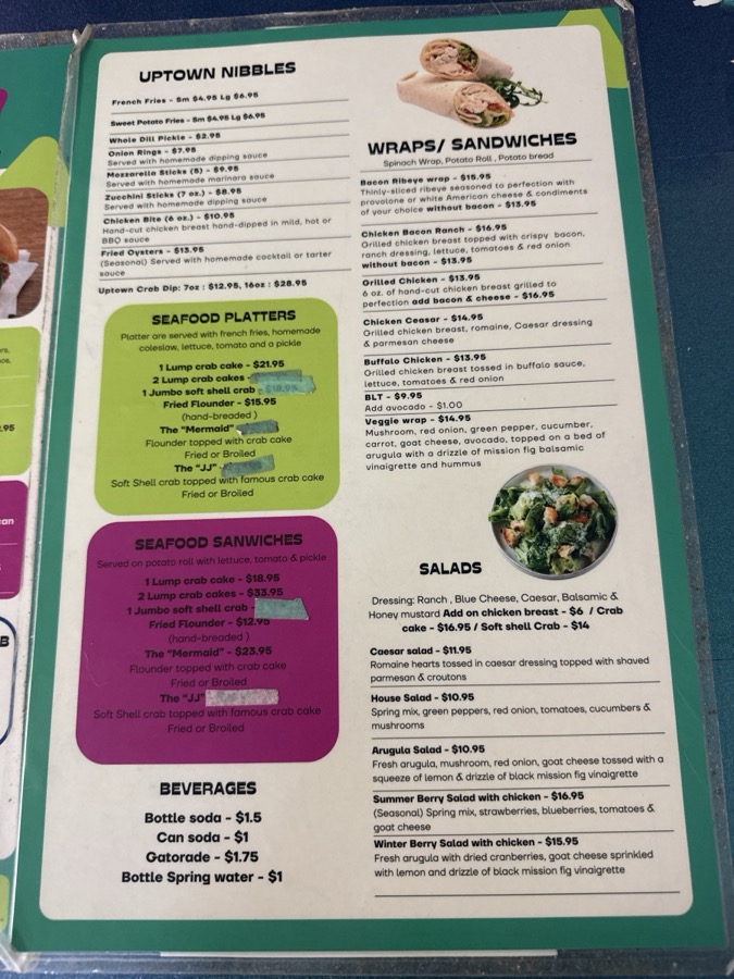 Oc Uptown Eats menu, page 2 of 2, photographed 2026-09-20