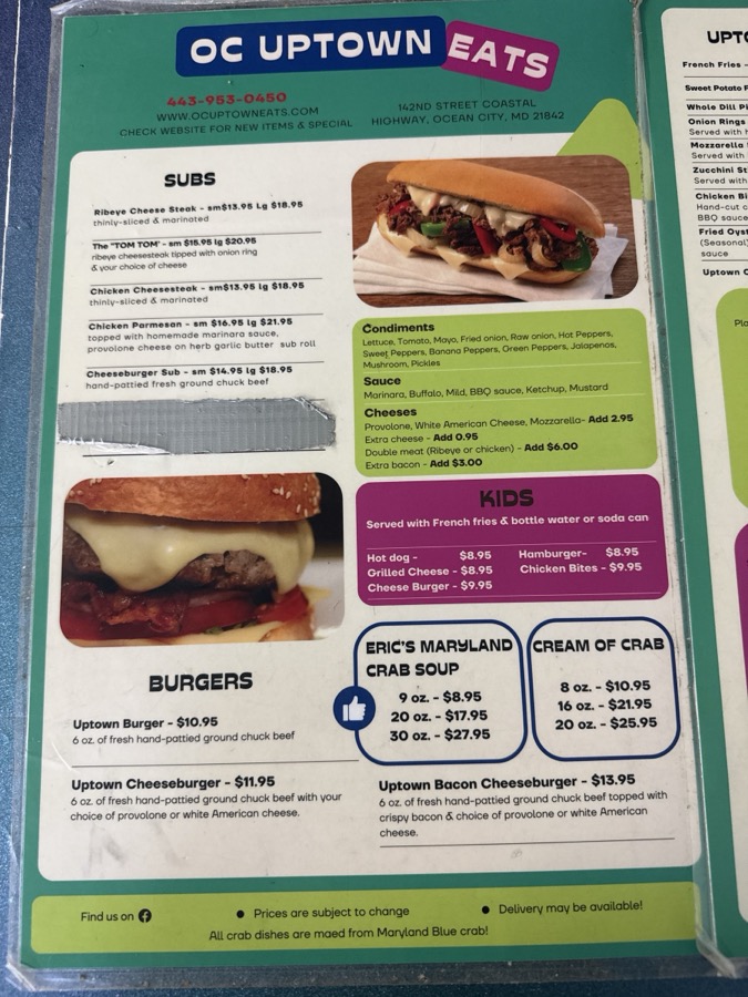 Oc Uptown Eats menu, page 1 of 2, photographed 2026-09-20