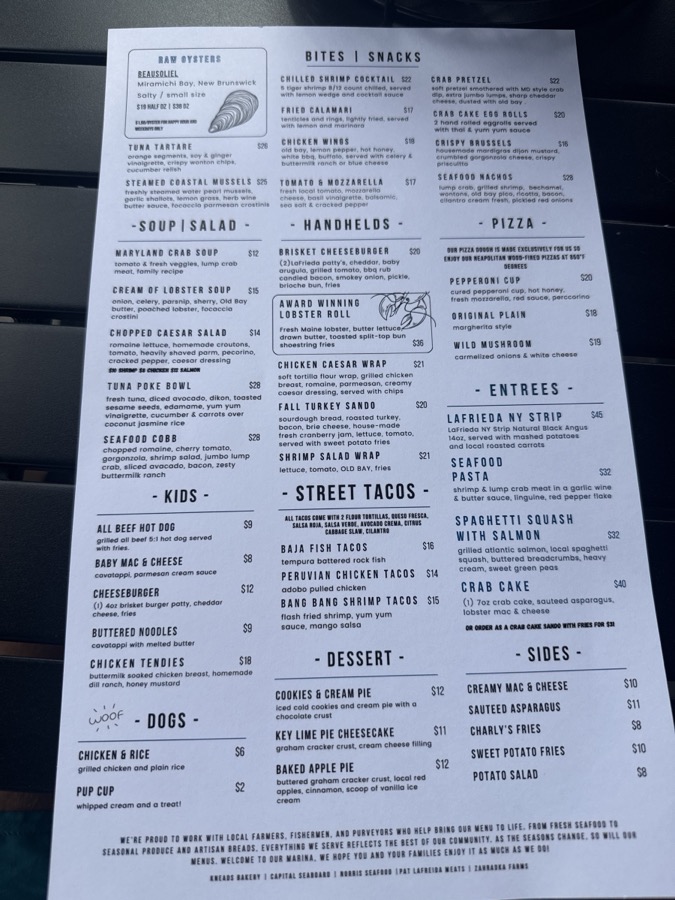 Charly’s Waterfront menu, page 1 of 2, photographed 2026-09-11