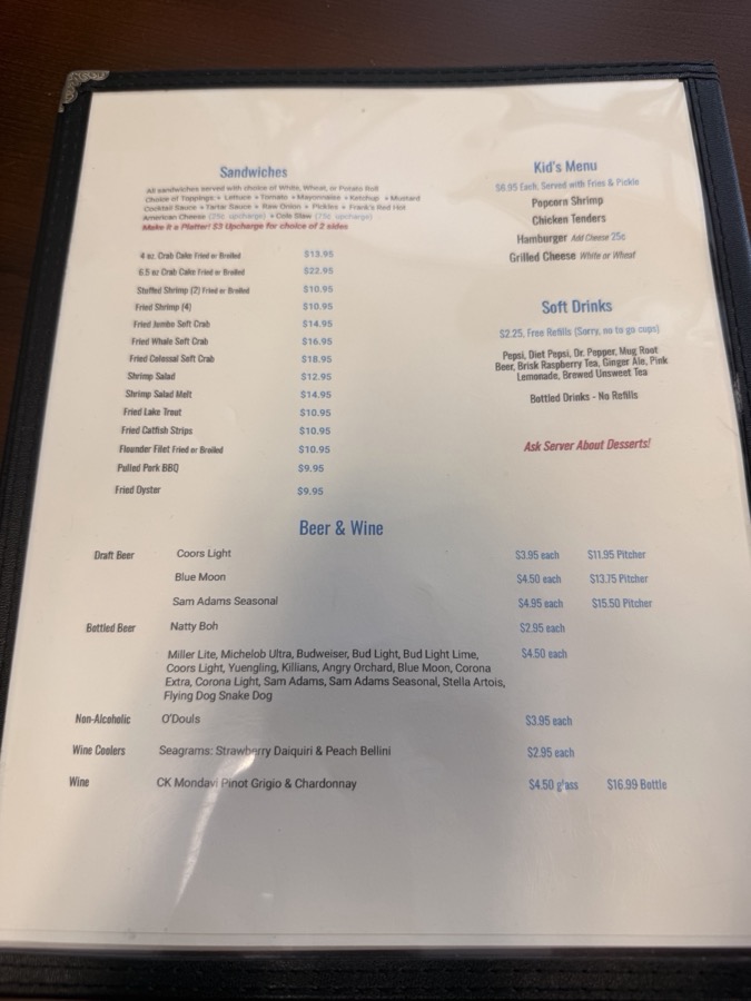 Captain Dan's Crabhouse menu, page 4 of 4, photographed 2026-09-29