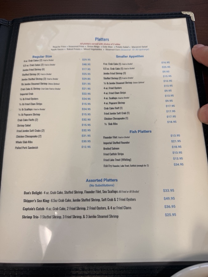 Captain Dan's Crabhouse menu, page 3 of 4, photographed 2026-09-29