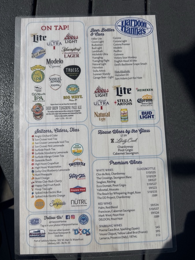 Harpoon Hanna's menu, page 4 of 4, photographed 2026-09-20