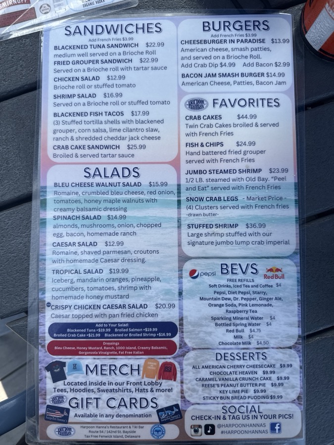 Harpoon Hanna's menu, page 2 of 4, photographed 2026-09-20